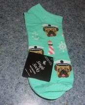 Girls Size 6 to 8 Captain Pug Ankle Socks Green Dog Lover Gift Item  Brand New - £8.28 GBP