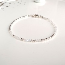 Moonstone silver bracelet,layered bracelet,stackable crystal bracelet,thin brace - £23.45 GBP