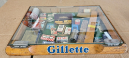 Vintage Original Gillette Razor Blades Wood Glass Top Counter Store Display Case - £218.42 GBP