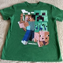 Mojang Minecraft Boys Green Steve Creeper Pig Zombie Short Sleeve Shirt ... - £9.61 GBP