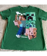 Mojang Minecraft Boys Green Steve Creeper Pig Zombie Short Sleeve Shirt ... - $16.63 CAD