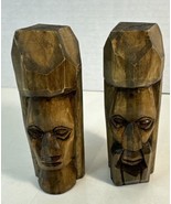 Pair Of Hand Carved Wood Mask Tiki Tribal Trinkets 4.5” Tall Wooden Very Good - $18.52