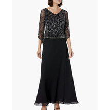 J Kara Long Beaded 3/4 Sleeve Popover Dress w/ Cowl Neck | Black | 6 Petite NWT - £59.34 GBP