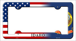 Idaho|American Flag Novelty Metal License Plate Frame LPF-451 - £14.93 GBP