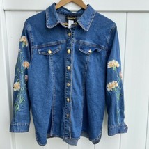 Bob Mackie Wearable Art Western Button Down Denim Jacket Floral Shirt Medium - £23.60 GBP