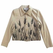 St. John Collection Santana Knit Jacket Womens Size 4 Beige Black Wheat Pattern - £61.79 GBP