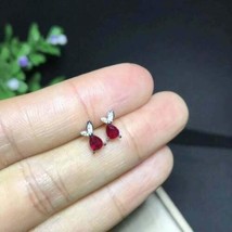 1ct Pear Cut Pink Ruby Leaf Petal Minimalist Stud Earrings 14k White Gold Plated - £79.31 GBP