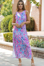Printed Round Neck Slit Sleeveless Dress - $29.00