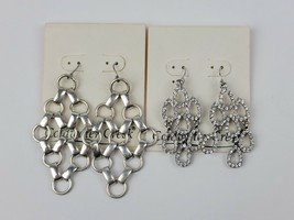 2 Pair Coldwater Creek Silver tone Earrings chain link drop crystal tear drops - £12.40 GBP