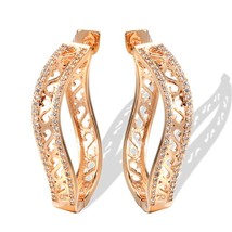 New Unique Wave Big Circle Drop Earrings Women Fashion Jewelry 585 Rose Gold Mic - £9.92 GBP