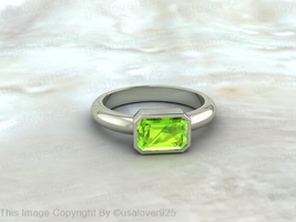 Natural Octagon Green Peridot Gemstone Sterling Silver Handmade Women Ring  - £44.98 GBP