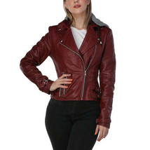 BURGUNDY LEATHER JACKET WITH GRAY HOOD - $5,340.81 MXN