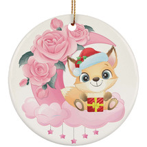 Cute Baby Fox On Pink Moon Ornament Christmas Gift Home Decor For Animal Lover - £11.83 GBP