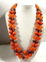 Vintage Orange Lucite Beads Two Strand Necklace Hong Kong - £24.11 GBP