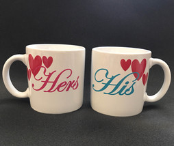 His and Hers White Ceramic Coffee Mugs with Hearts - £11.99 GBP