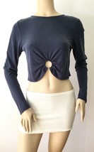 New Fashion Nova Blue Long Sleeve Ring Cropped Top (Size M) - £7.95 GBP