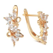 New Natural Zircon Crystal Flower Drop Earrings for Women 585 Rose Gold Fine Hol - £9.92 GBP