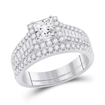 14k White Gold Princess Diamond Bridal Wedding Ring Set 1-3/4 Ctw (Certified) - £4,404.03 GBP