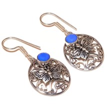 Blue Onyx Gemstone 925 Silver Overlay Handmade Butterfly Drop Dangle Earrings - £7.98 GBP