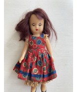 Vintage Nancy Ann 5 1/2 Inch StoryBook Doll Red Print Design Dress - $21.78