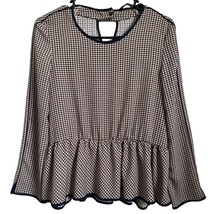 Zara Basic Womens Blouse Medium Houndstooth Peplum Black Red Beige Polye... - £10.70 GBP