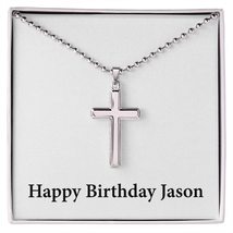 Happy Birthday Jason - Stainless Steel Ball Chain Cross Necklace Personalized Na - £47.92 GBP