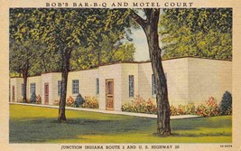 Bob&#39;s Bar-B-Q Restaurant &amp; Motel US 20 Rolling Prairie Indiana linen postcard - £5.53 GBP