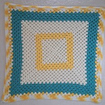 Vintage Hand Crocheted Knit Soft Pastel Multicolored Baby Blanket 31x32 Square  - £13.95 GBP