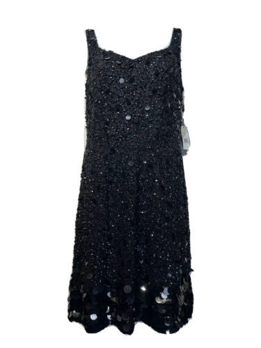 Primary image for adrianna papell black beaded sleeveless shift dress Size 4