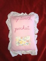 My Tooth Pocket Pillow Cross-Stitch Handmade Girls Pink - $12.64