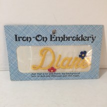 New 1950&#39;s Vintage Iron On Embroidery Name Patch DIANE Yellow Letters Flowers - £12.44 GBP