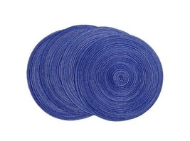 Four (4) COOLMADE ~ 15&quot; Round ~ BLUE ~ Braided/Woven ~ Textured Placemats - £23.86 GBP