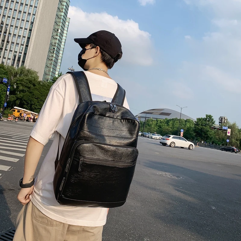 New Backpack for Man PU Leather Bagpack Portfolio to School Mochilas Cas... - $46.10