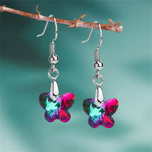 Green &amp; Purple Crystal Butterfly Drop Earrings - £10.38 GBP