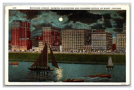 Michigan Ave Skyline Night View Chicago Illinois IL WB Postcard Z10 - $3.91