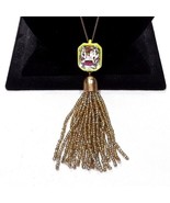 J Crew Tassel Rhinestone Green Lacquer Pendant Gold Tone Beaded 32&quot; Neck... - £8.53 GBP