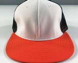 Vintage Cappello Camionista Arancione Orlo Piatto Bianco Nero Rete Curvi... - £9.88 GBP
