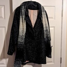 Vintage Unbranded women Size XL heavy black coat and pink dots with scarf - $39.59