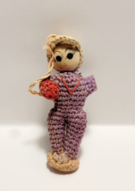 Antique 1950s Japanese Doll 3&quot; Crochet Ornament Amigurumi 03 - £21.09 GBP