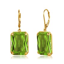 Women 925 Silver Earrings Gold Peridot Green Gemstone Drop Long Hanging Earrings - £37.70 GBP
