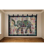 Elephant Wall Hanging Patchwork Big Tapestry Hand Embroidery Curtain Thr... - $161.68