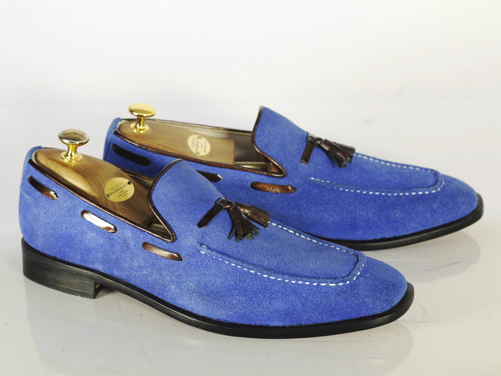 Handmade Men's Blue Suede Tassel Dress Loafer Shoes, Men Formal Designer Shoes
