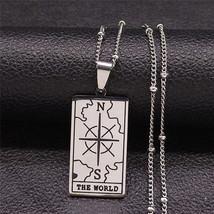 Vintage, Stainless Steel, Wicca / Tarot Card, The World Theme Pendant / Necklace - £18.49 GBP