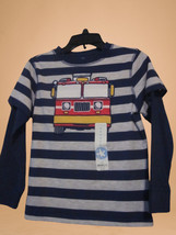 Nwt - J Khaki Boy&#39;s Firetruck Applique Size 6 Navy Blue Striped Long Sleeve - $22.99