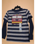 NWT - J KHAKI Boy&#39;s FIRETRUCK Applique Size 6 Navy Blue Striped Long Sle... - £18.30 GBP