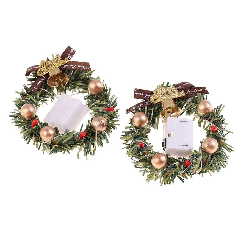 C 1 12 1 6 dollhouse miniature christmas garland wreath with led light mini xmas wreath thumb200