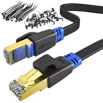 Cat 8 Ethernet Cable 50 Ft Flat Black High Speed 2000Mhz 40Gbps Gigabit Internet - £35.13 GBP