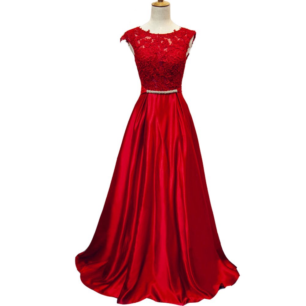Kivary Sheer Low Back Long A Line Crystals Sash Lace Appliques Prom Evening Dres