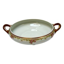 Antique Limoges Elite Works France Serving Bowl Pink White Floral Gilt - $76.17