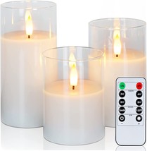 Amagic Clear Glass Flameless Candles Battery Operated with Timer, Remote Control - £29.75 GBP